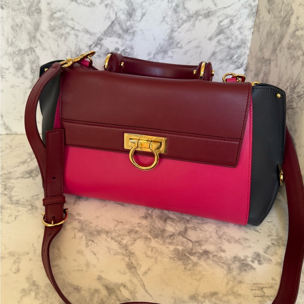 Salvatore Ferragamo Burgundy and Pink Shoulder Bag